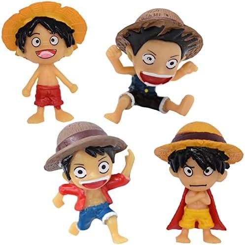 Hilloly Figurines One Piece, 4 PCS Luffy Ornements One Piece Decoration Gateau Luffy Décoration de Luffy Jouet pour Enfants Cadeau de Fête pour Décoration de Gâteau