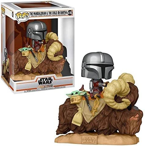 Funko- Pop Deluxe: The Mandalorian-Mando on Bantha w/Child in Bag Figurine de Collection, 52373, Multicoleur