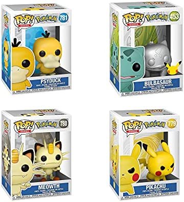 Funko Pop! Pokémon Lot de 4 figurines Psycanard, Miaou, Pikachu et Bulbiaure Argenté métallisé Funko Pop! Pokémon Lot de 4 figurines Psycanard, Miaou, Pikachu et Bulbiaure Argenté métallisé