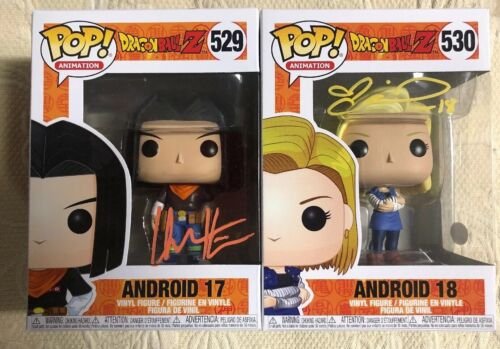 Colleen Clinkenbeard Chuck Huber Signed Funko Pop Set Android 17 18 JSA COA