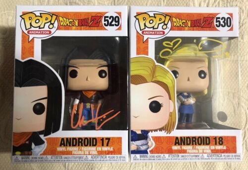Colleen Clinkenbeard Chuck Huber Signed Funko Pop Set Android 17 18 JSA COA 1