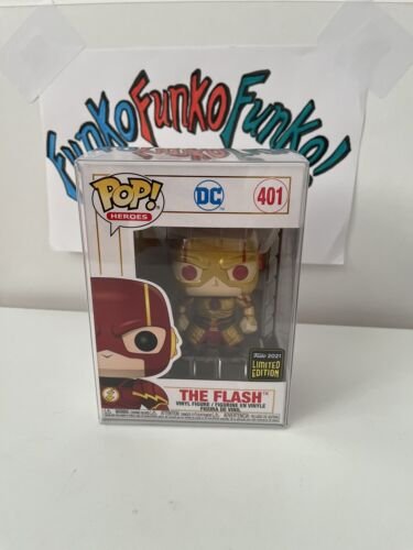 Funko Pop! Heroes Dc #401 The Flash Vinyle Figurine Or Métallique Rare, Protège