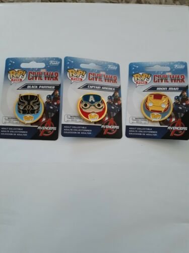 Funko Pop! Marvel Universe Black Panther, Captain America & Ironman Pin lot of 3