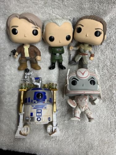 5 Funko Pop Lot Star Wars Figures Han Solo Rey R2d2 Grand Moff Tarkin Tron Loose