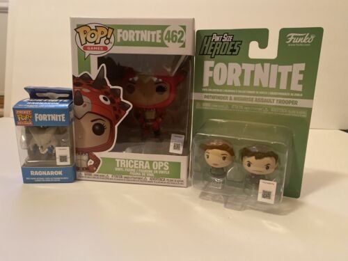Fortnite Funko Pop Bundle Tricera Ops 462 Ragnarok Keychain Assault Trooper Toys