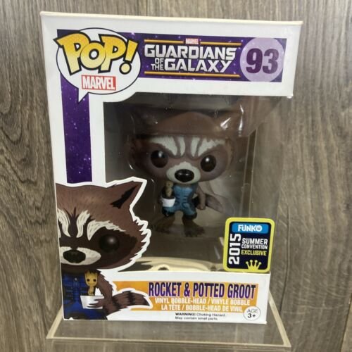 Funko Pop! Vinyle Marvel Fusée Raccoon Avec / Bébé Groot Été Convention